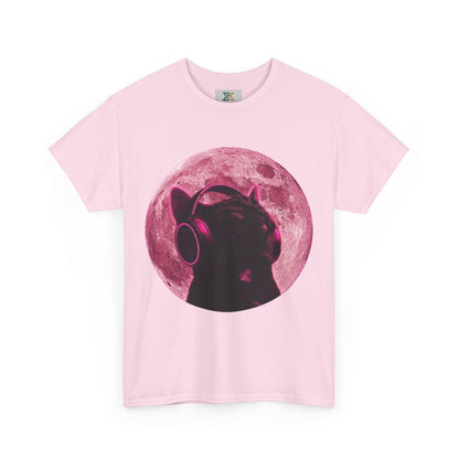 Cat DJ Moon T-Shirt — Retro Pink Lunar Cat Graphic Tee