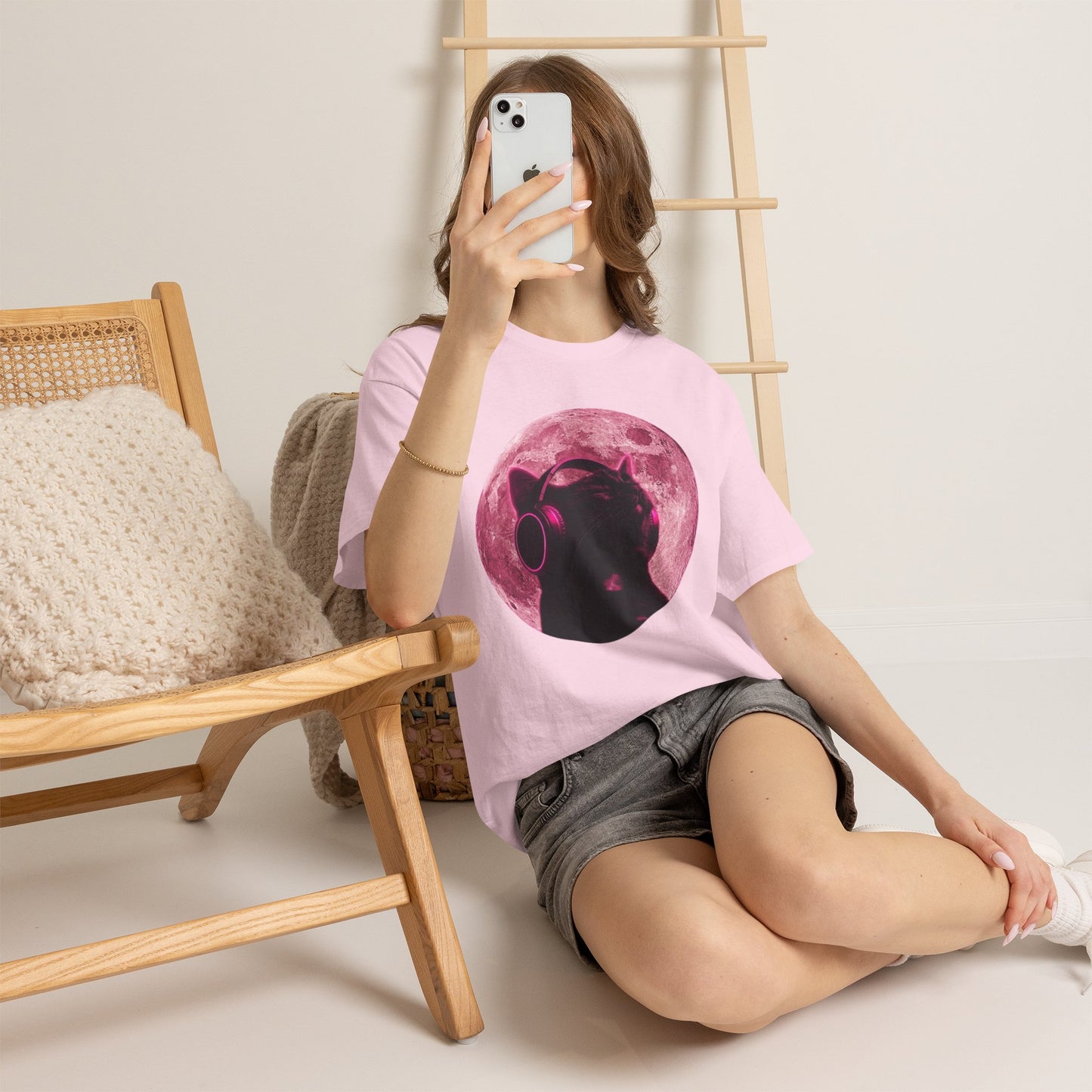 Cat DJ Moon T-Shirt — Retro Pink Lunar Cat Graphic Tee