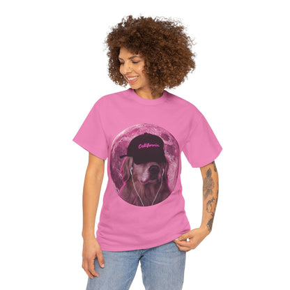 Dog Pink Moon Tee — Golden Retriever with Headphones