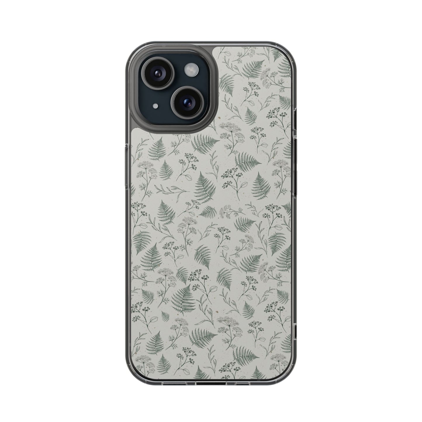 Clear Magnetic Phone Case — Subtle Green Fern Pattern, Impact-Resistant