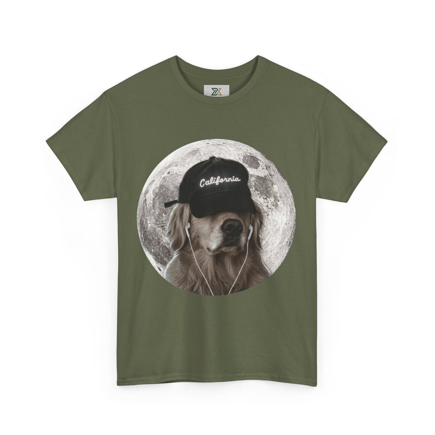 Dog Moon Tee — Golden Retriever Wearing 'California' Cap Graphic T-Shirt