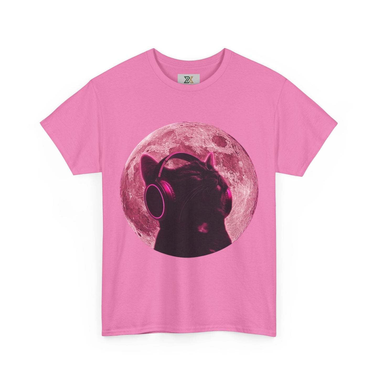 Cat DJ Moon T-Shirt — Retro Pink Lunar Cat Graphic Tee