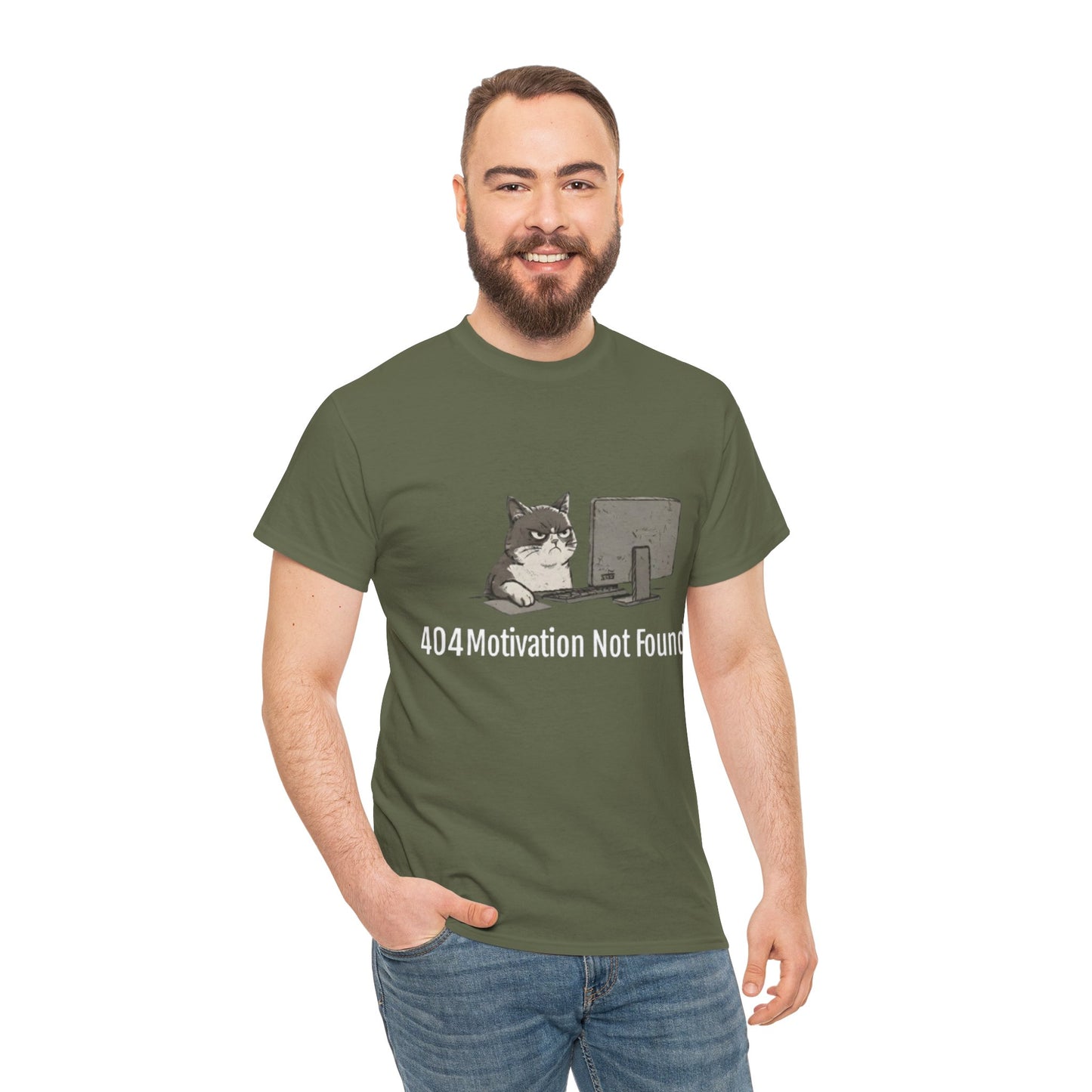 Graphic Tee — "404 Motivation Not Found" Cat Computer Shirt