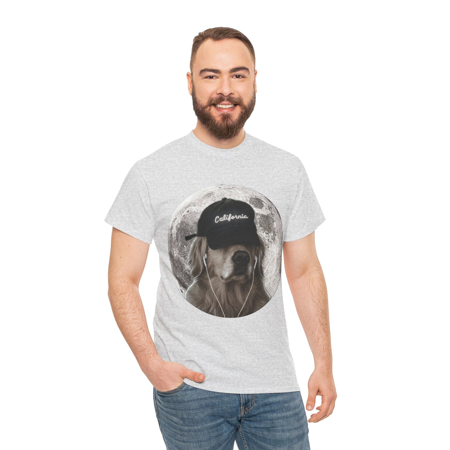Dog Moon Tee — Golden Retriever Wearing 'California' Cap Graphic T-Shirt