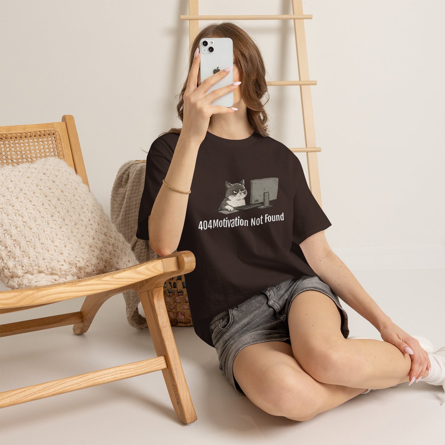 Graphic Tee — "404 Motivation Not Found" Cat Computer Shirt